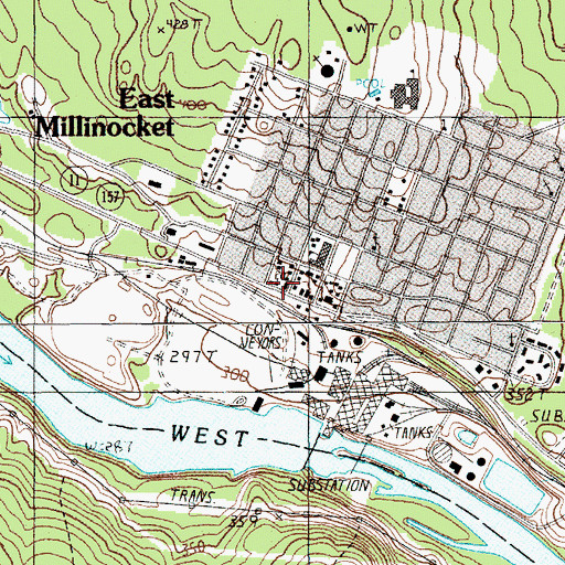 Topographic Map of East Millinocket Post Office, ME