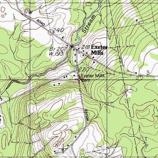 Topographic Map of Exeter Mills Cemetery, ME