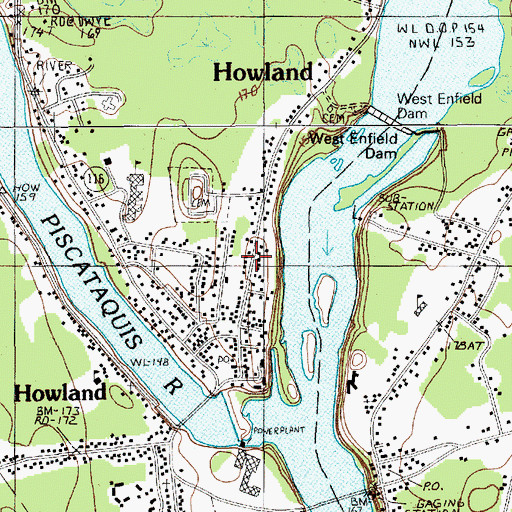 Topographic Map of Howland Baptist Church, ME
