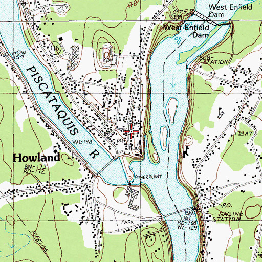 Topographic Map of Howland Post Office, ME
