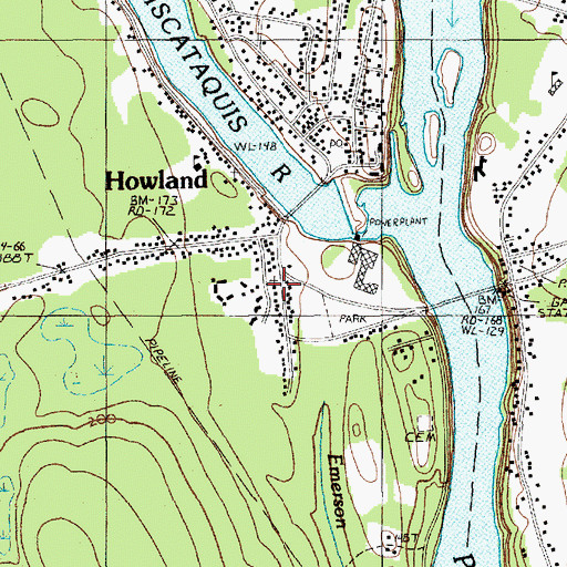 Topographic Map of Howland United Methodist Church, ME