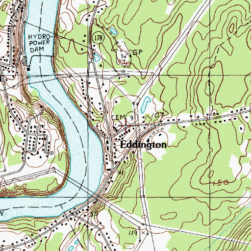 Topographic Map of Meadowbrook Cemetery, ME
