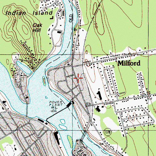 Topographic Map of Milford Post Office, ME