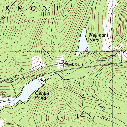 Topographic Map of Monk Cemetery, ME