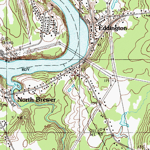 Topographic Map of North Brewer-Eddington Methodist Church, ME