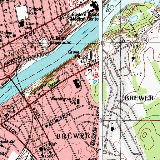 Topographic Map of North Brewer Shopping Center, ME