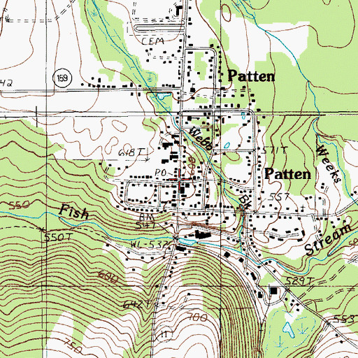 Topographic Map of Patten Post Office (historical), ME