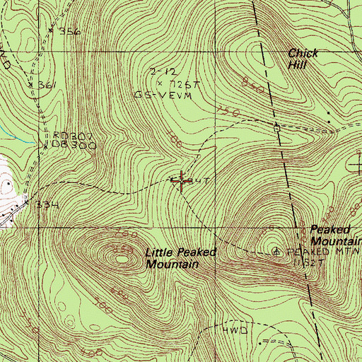 Topographic Map of Peaked Mountain Trail, ME