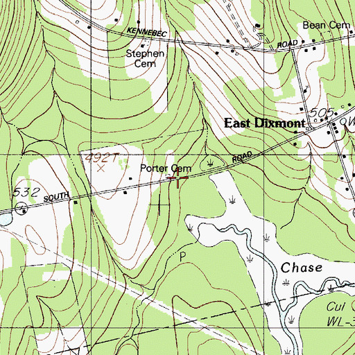 Topographic Map of Porter Cemetery, ME