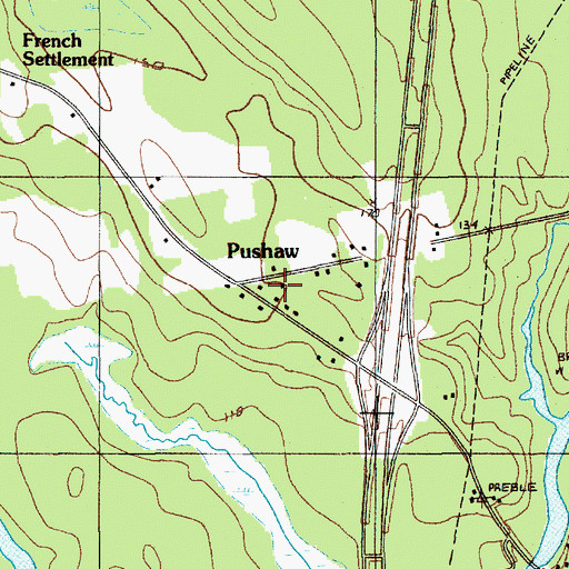 Topographic Map of Pushaw, ME