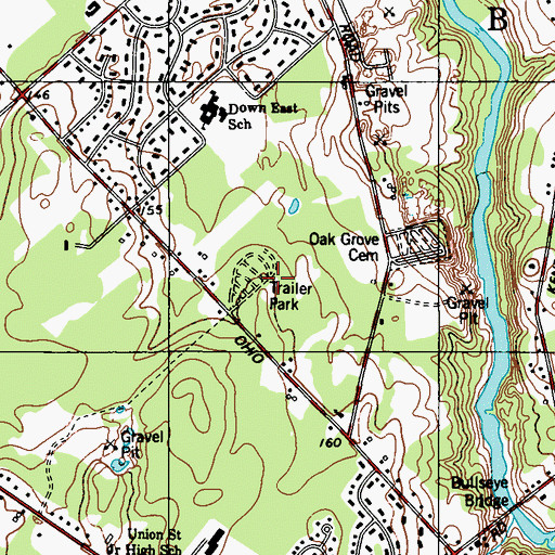 Topographic Map of Rainbow Home Court Mobile Home Park, ME