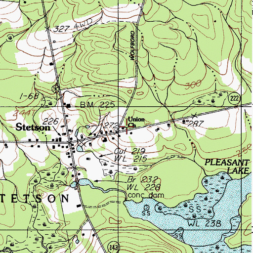 Topographic Map of Union Church, ME