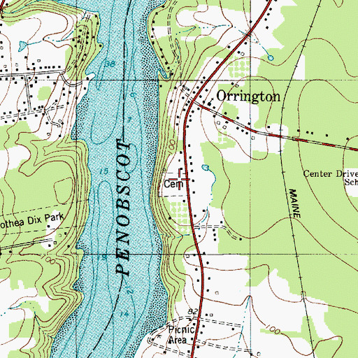 Topographic Map of Village Cemetery, ME