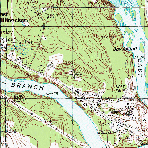 Topographic Map of Katahdin Shadows Campground, ME
