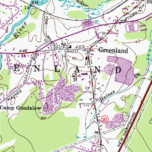 Topographic Map of Greenland Cemetery, NH