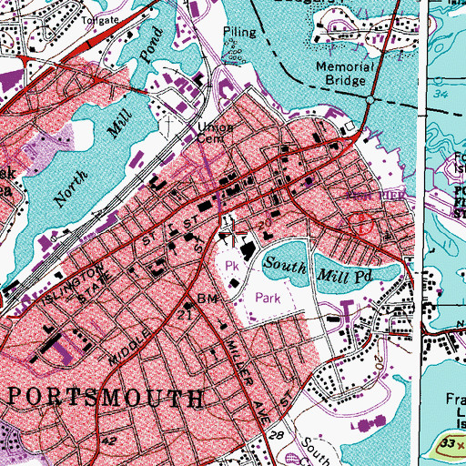Topographic Map of Middle Street Baptist Church, NH