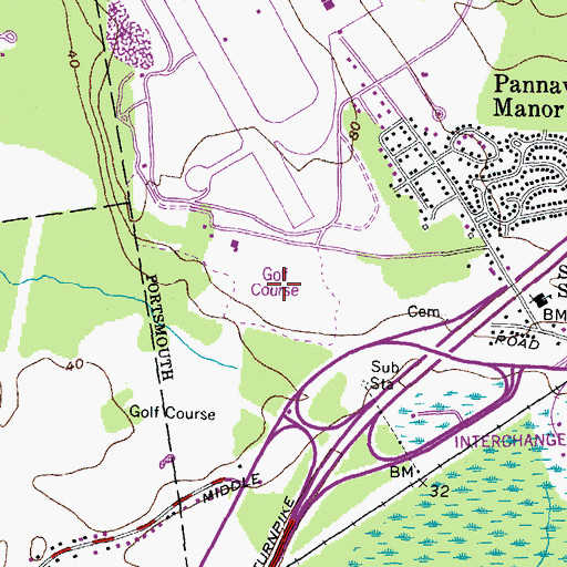 Topographic Map of Pease Air Force Base Golf Course, NH