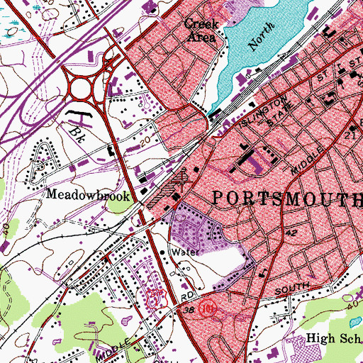 Topographic Map of Portsmouth Plaza Shopping Center, NH
