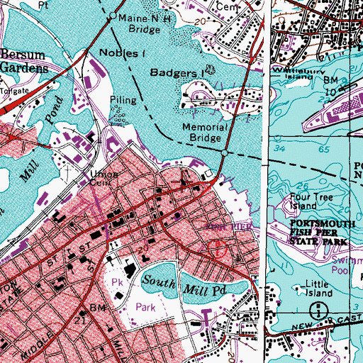 Topographic Map of Portsmouth Post Office, NH