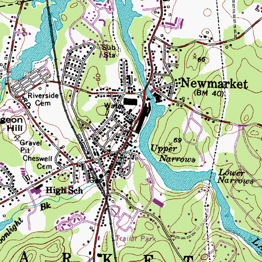 Topographic Map of Newmarket Post Office, NH