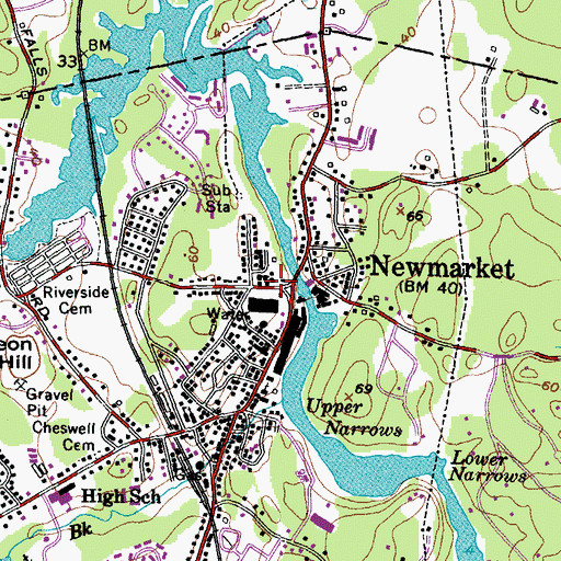 Topographic Map of Newmarket Public Library, NH
