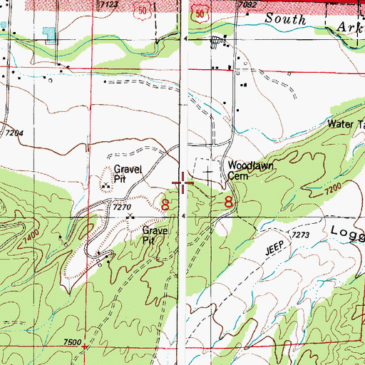 Topographic Map of Woodlawn Cemetery, CO