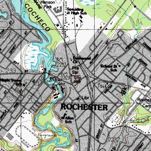 Topographic Map of Rochester City Hall, NH