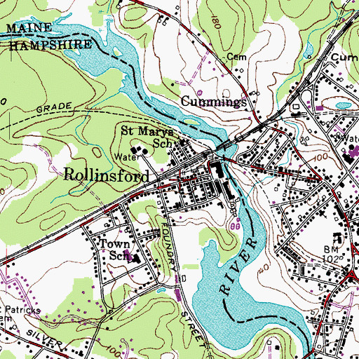 Topographic Map of Rollinsford Post Office, NH