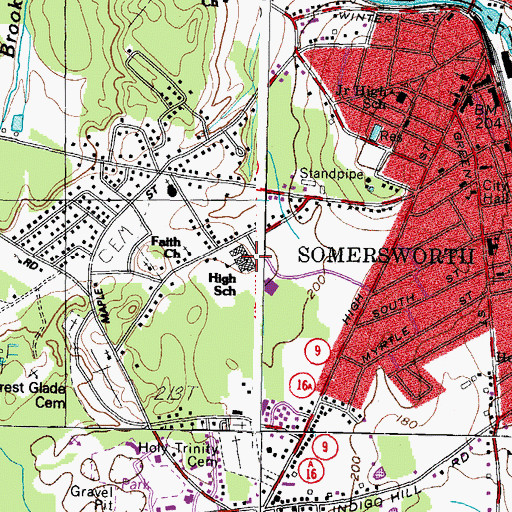 Topographic Map of Somersworth High School, NH