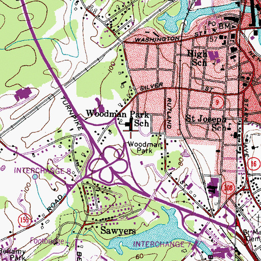 Topographic Map of Woodman School Park, NH