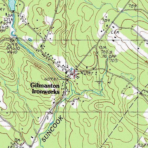 Topographic Map of Gilmanton Iron Works Post Office, NH