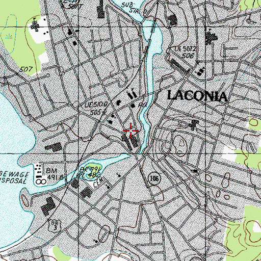 Topographic Map of Laconia City Hall, NH