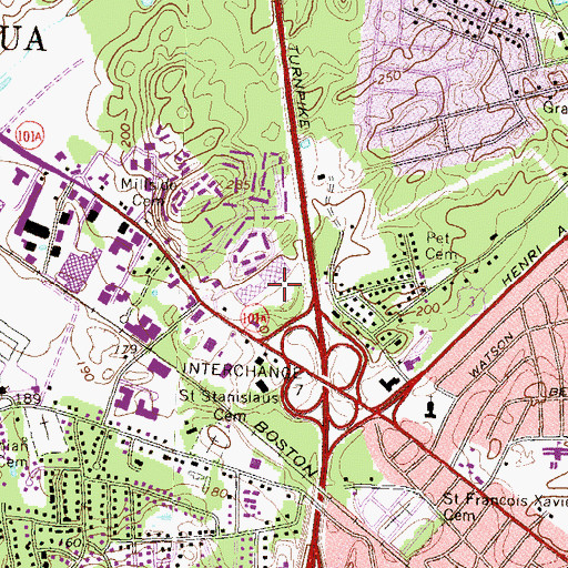 Topographic Map of Amherst Street Mall Shopping Center, NH