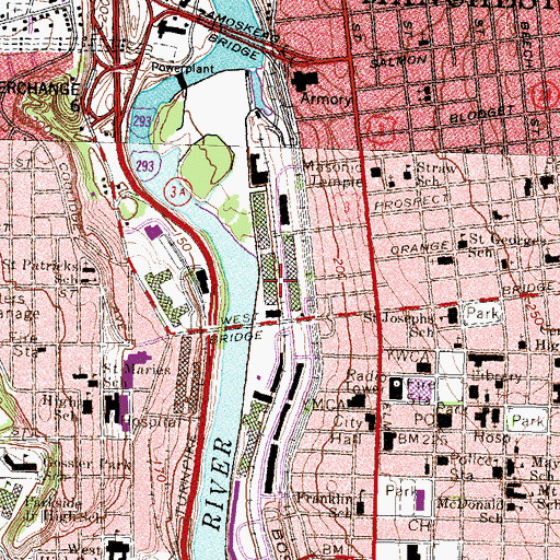 Topographic Map of Amoskeag Mills (historical), NH