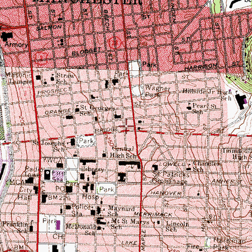 Topographic Map of Ash Street School (historical), NH