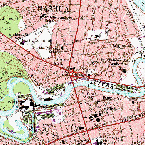 Topographic Map of Chandler Memorial Ethnic Center Branch Nashua Public Library, NH