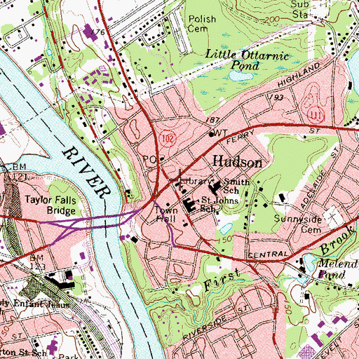 Topographic Map of Hills Memorial Library, NH