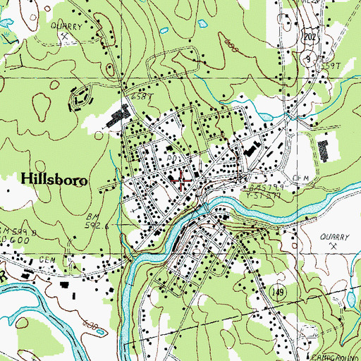 Topographic Map of Hillsborough Post Office, NH