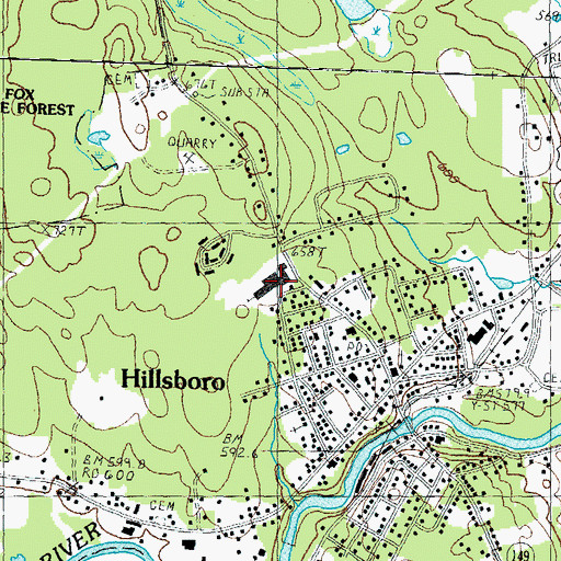 Topographic Map of Hillsboro - Deering Elementary School, NH