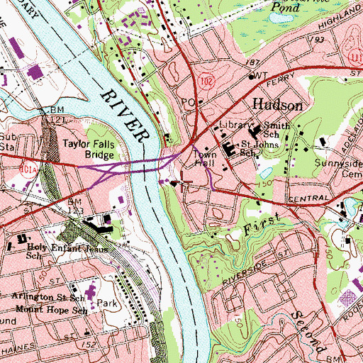 Topographic Map of Hudson Community Church, NH