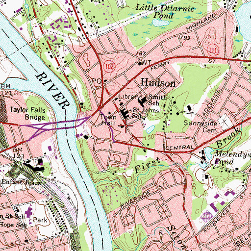 Topographic Map of Hudson Community United Church of Christ, NH