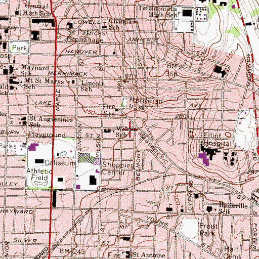 Topographic Map of Manchester Bible Church, NH
