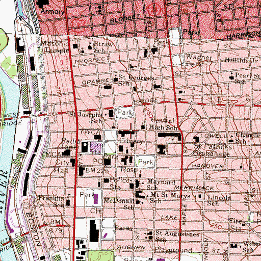 Topographic Map of Manchester City Library, NH