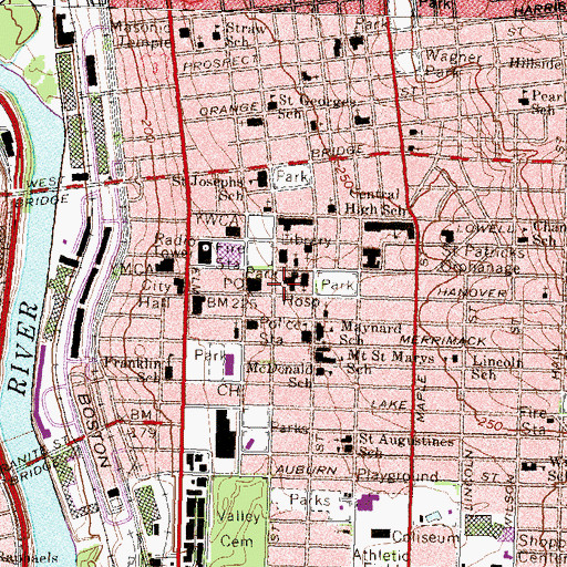 Topographic Map of Manchester Historic Association Building, NH