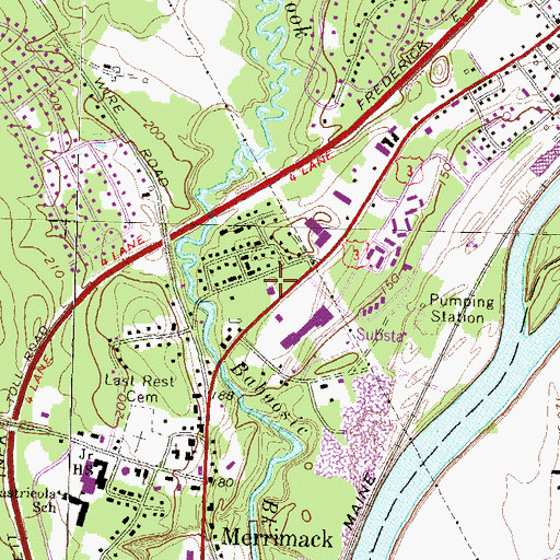 Topographic Map of Merrimack Post Office, NH