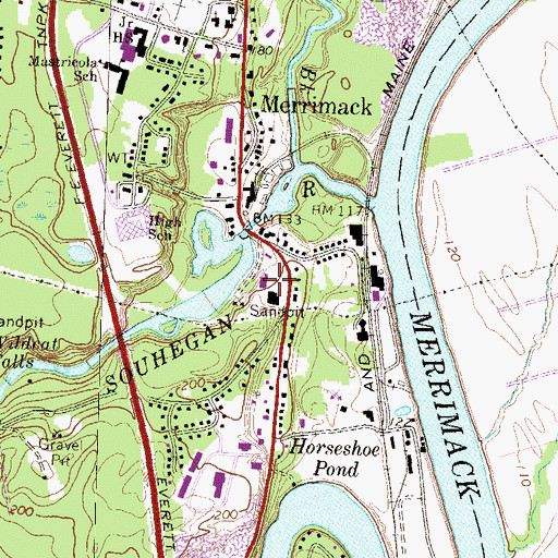 Topographic Map of Merrimack Village Mall Shopping Center, NH