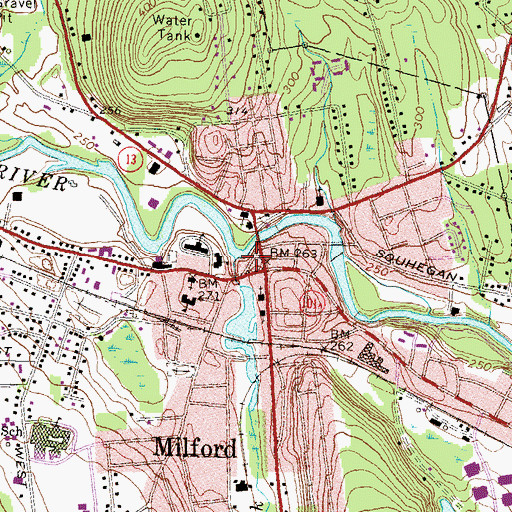 Topographic Map of Milford City Hall, NH