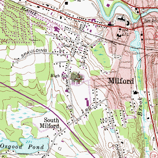 Topographic Map of Milford High School and Applied Technology Center, NH