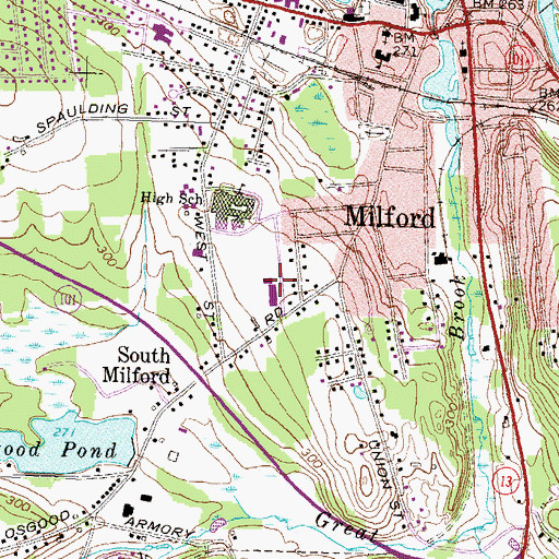 Topographic Map of Milford Middle School, NH