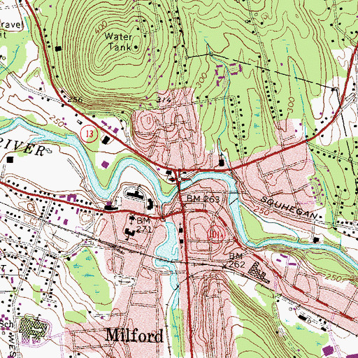 Topographic Map of Milford Post Office, NH